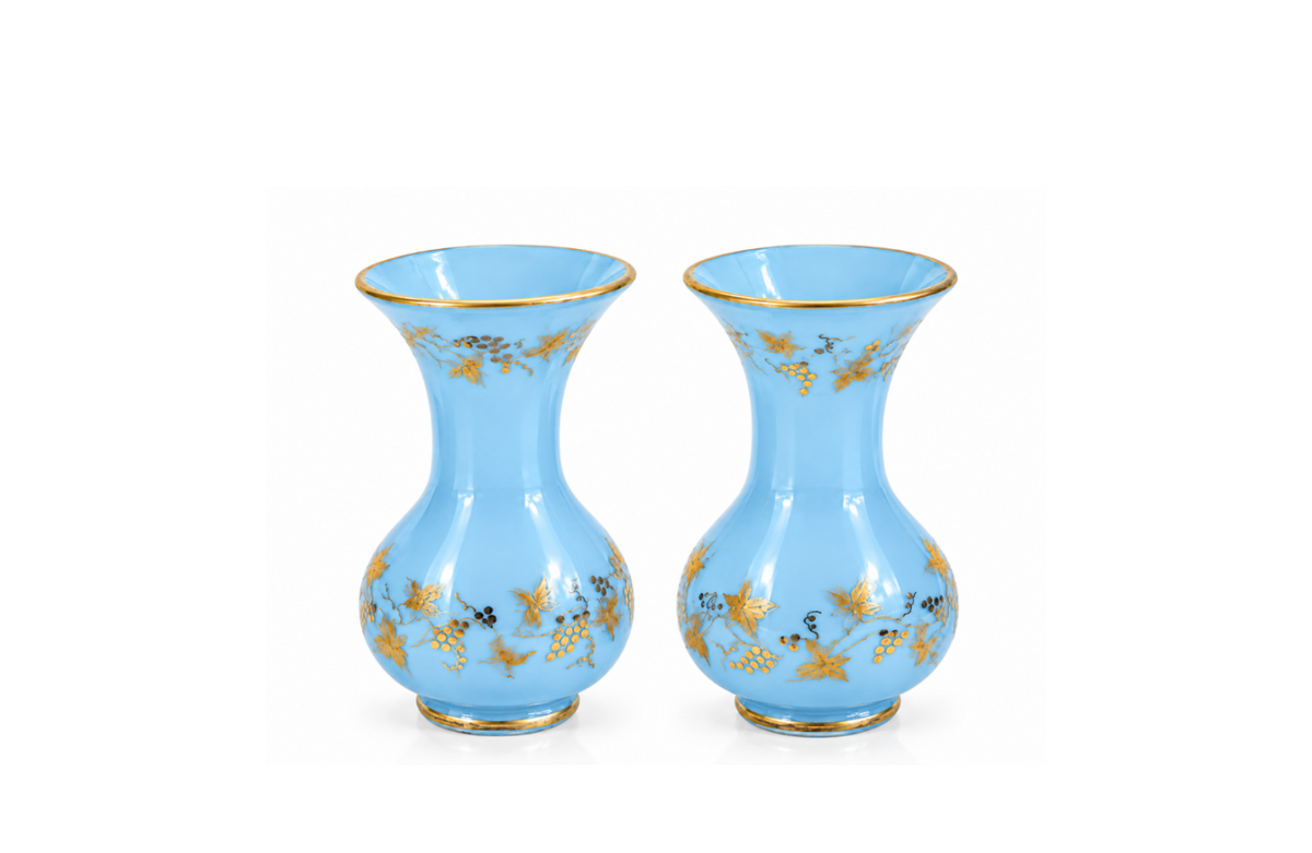 Par de Vasos em Opalina Bleue Mures