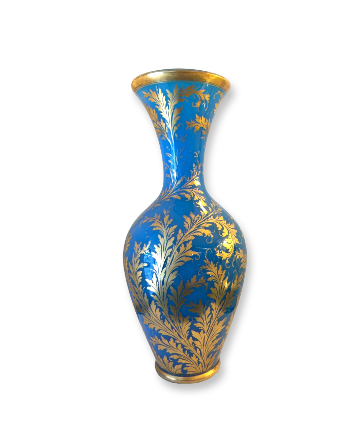 Vaso de Opalina Bleu Feuilles