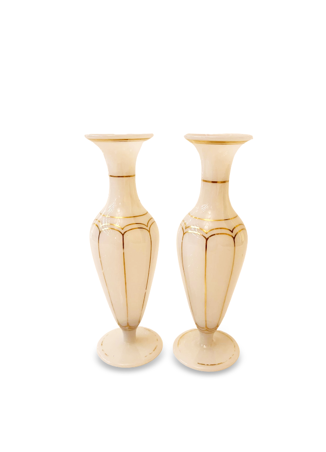 Antique Par de Vasos Opalina Listras